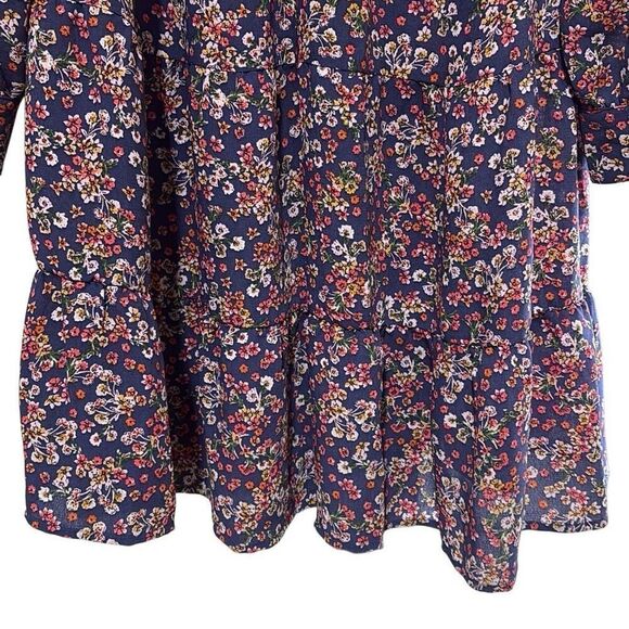 Time and Tru XXL Blue Pink Floral Tiered V Neck Babydoll Dress Long Sleeve Fall - Picture 4 of 10